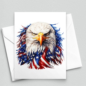 Carte de correspondance pygargue à tête blanche féroce - carte patriotique drapeau américain, carte du 4 juillet, vétéran ou appréciation militaire - cartes de correspondance vierges A2 582