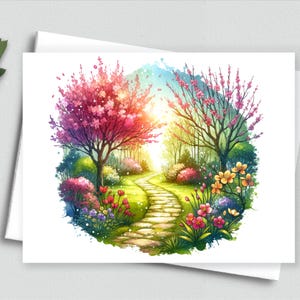 Serene Spring Path – A Journey Through Blooming Beauty Notitiekaarten - Notitiekaarten lente - blanco A2-notitiekaarten 524