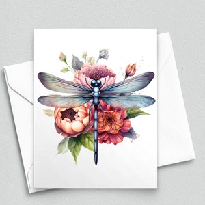 Dragonfly Delight: Tarjeta de notas con flores rosas - Tarjetas de notas A2 150
