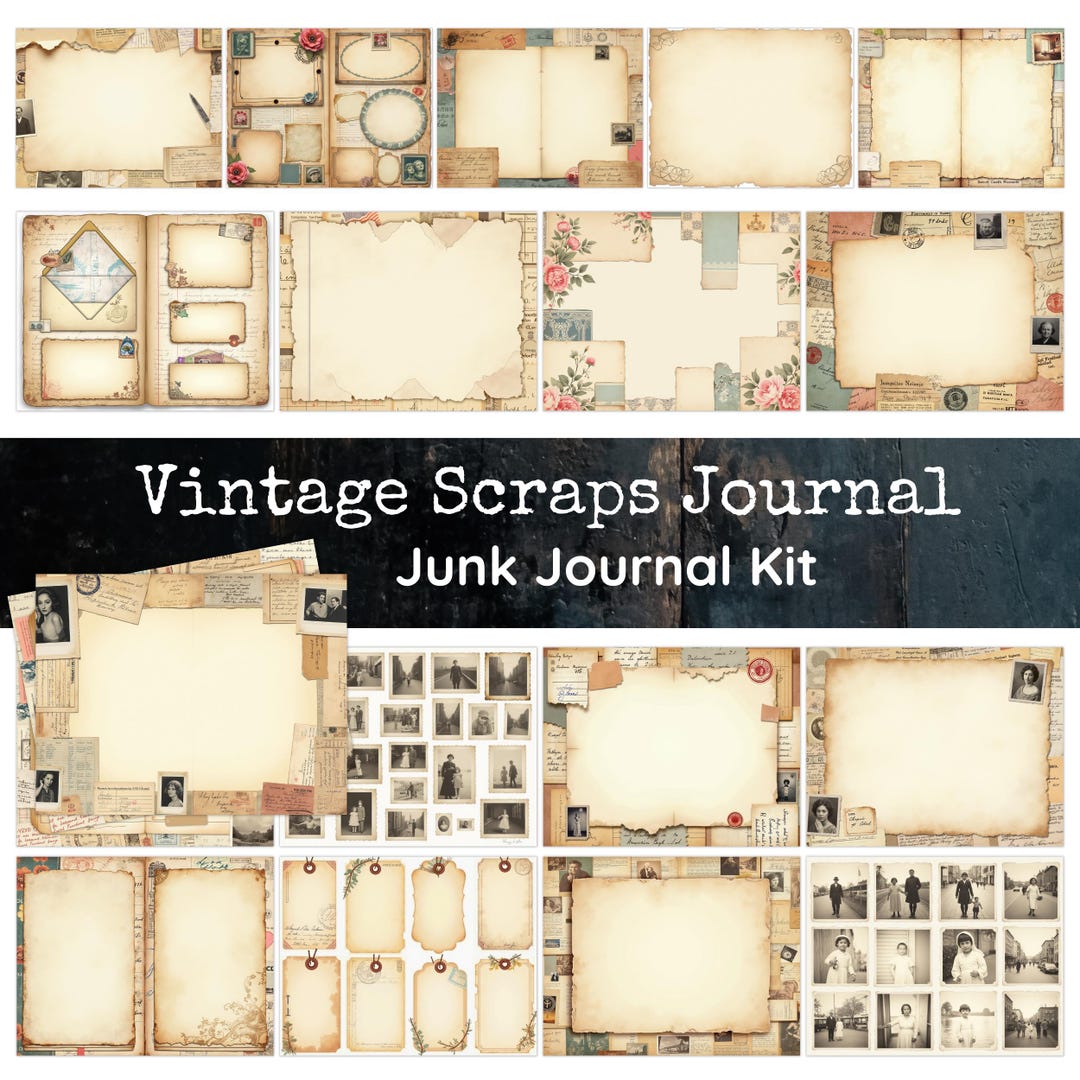 Vintage Scraps Junk Journal Kit Printable, 40 Page Ephemera Set ...