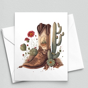 Western Desert Blooms - Karte mit Kaktus und Westernboot - A2 Blanko Karte 358