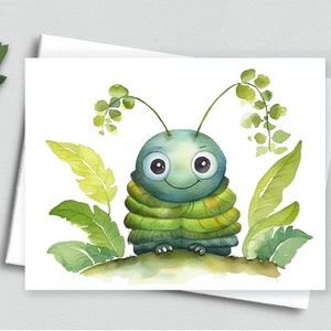 Charm chenille gaie : adorables cartes de correspondance de chenille verte - A2 Cartes de correspondance 082