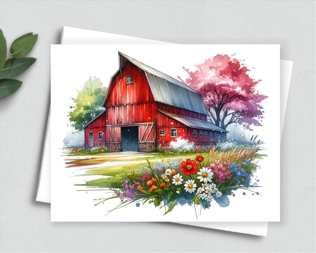 Customizable Rustic Red Barn – Charming Country Note Cards - Springtime ...