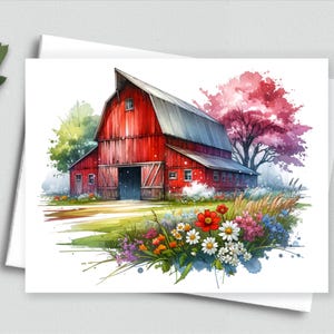 Grange rouge rustique - Cartes de correspondance de pays charmantes - Cartes de correspondance de printemps - Cartes de correspondance vierges A2 527