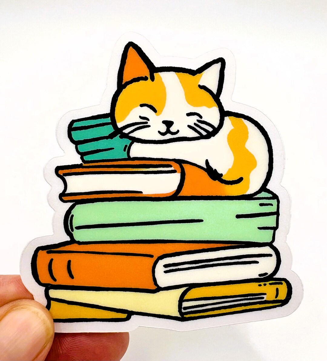 Cozy Cat on Books Sticker – Cute Book Lover Gift, Transparent Vinyl Cat ...