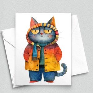 Salutations chat douillettes - Carte de correspondance chat aux couleurs vives - Cartes de correspondance vierges A2 355