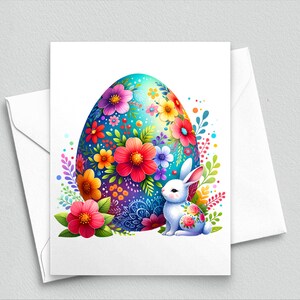 Joyeuses Pâques fleuries - Carte de correspondance florale oeuf et lapin - Carte de Pâques lumineuse et colorée - Cartes de correspondance vierges A2 513