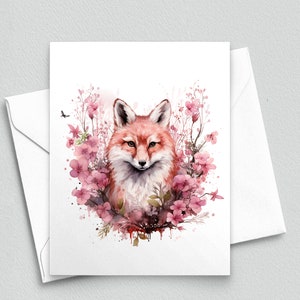 Renard en fleurs - Carton de correspondance Fleurs rose pâle et renard - Carnets de correspondance vierges A2 346