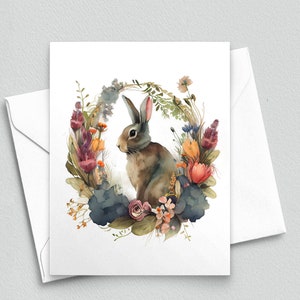 Salutations de lapin des bois - carte de correspondance Lapin dans une couronne de fleurs - cartes de correspondance vierges A2 365