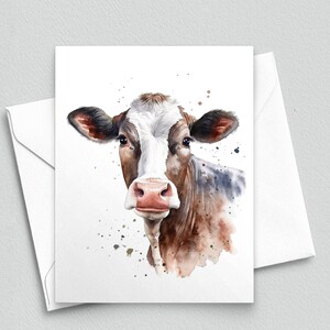 Beleza Bovina Excêntrica: Retrato de Vaca com Salpicos de Aquarela - Cartões de Notas A2 208