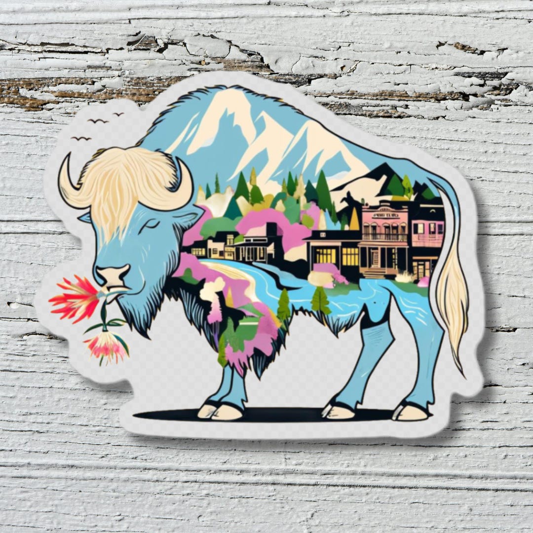 Buffalo Scenic Transparent Sticker, Waterproof Western Bison Decal 3in ...