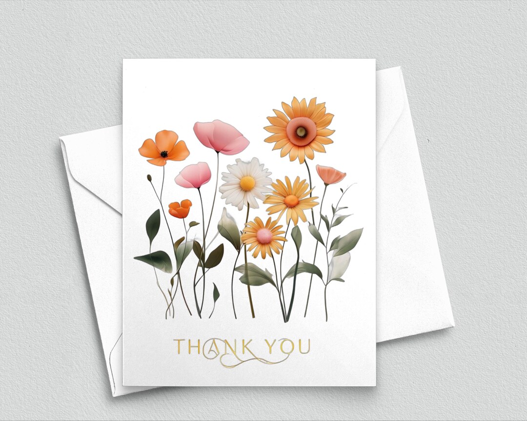 Elegant Wildflower Thank You Card – Minimalist Floral Design ...