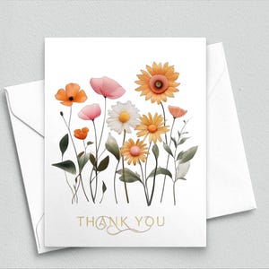 Carte de remerciement élégante fleurs sauvages - Design floral minimaliste - Cartes de correspondance vierges A2 506