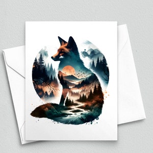 Tarjeta de notas Mystical Twilight Fox: La armonía de la naturaleza - Tarjetas de notas en blanco A2 293