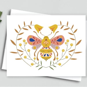 Fleurs d'abeilles : art folklorique abeilles et tulipes en forme de coeur - Cartes A2 176
