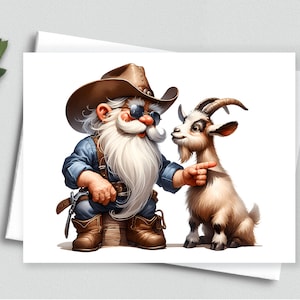 Carte de correspondance Cowboy Gnome et son copain chèvre - Cartes de correspondance vierges A2 348