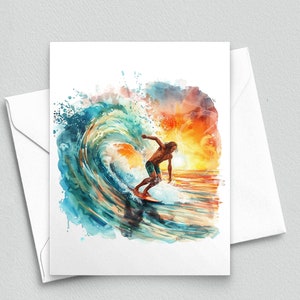 Surfavontuur bij zonsondergang - Riding the Waves Notitiekaart - A2 blanco notitiekaarten 387