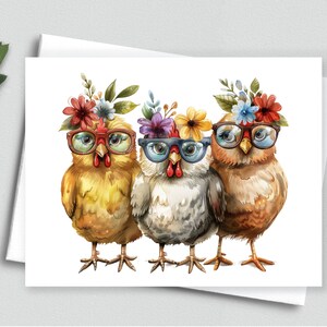 Amis à plumes en fleurs - Carte de correspondance Trois petits oiseaux dans des verres - Cartes de correspondance vierges A2 347
