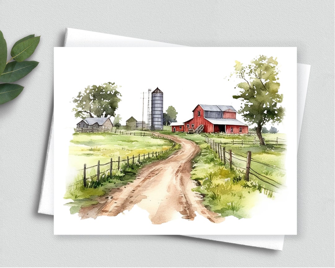 Rural Retreat: Barnyard View Note Cards, Personalize With Your Message ...
