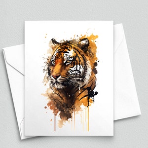 Fierce Majesty : Portrait de tigre sauvage en carte de correspondance aquarelle audacieuse - Cartes de correspondance vierges A2 317