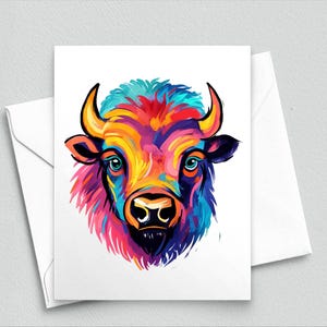 Majestic Spirit : carte de correspondance Bison vibrante de force et d'élégance, cartes de style pop art colorées - cartes de correspondance vierges A2 511