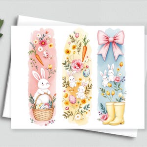 Lapins de Pâques fantaisistes - Cartes de correspondance florales pastel - Cartes de correspondance vierges A2 517