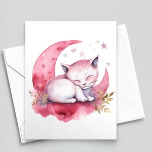Carte de correspondance Dreamer's Haven : Chaton dans le croissant de lune - Cartes A2 105