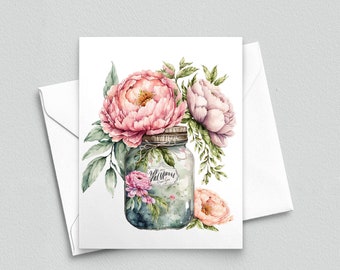 Peony Paradise: Mason Jar Blooms Note Card - A2 Note Cards 106