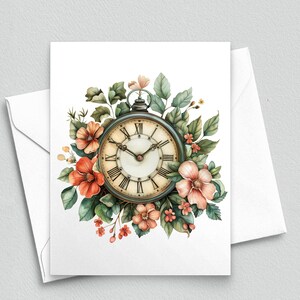 Fleurs intemporelles - Carte de correspondance horloge florale rétro - Cartes de correspondance vierges A2 334