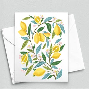 Carte de correspondance de branche de citron peinte à la main - Carte de voeux botanique d'agrumes pour les jardiniers, les gourmets, papeterie sur le thème de l'été ou des fruits 562