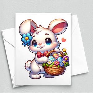 Lapin de Pâques adorable - Adorable carte de correspondance printanière - Carte de Pâques lumineuse et colorée - Cartes de correspondance vierges A2 515