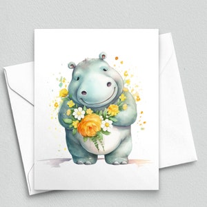 Happy Hippo Blooms - Carte de correspondance Doux hippopotame - Cartes de correspondance vierges A2 362