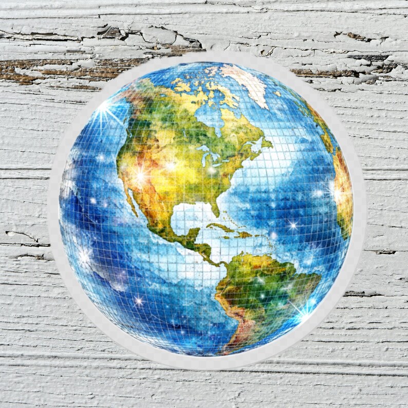 Earth Disco Ball Sticker | Globe Waterproof Vinyl Sticker | Transparent ...