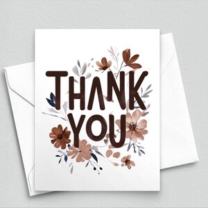Carte de remerciement florale élégante - Design botanique minimaliste marron et beige pour des notes de gratitude - Carte de correspondance A2 502