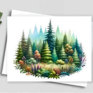 Carte de correspondance Forêt enchantée - Carte aquarelle forêt à feuilles persistantes, carte inspirée de la nature pour les randonneurs et les campeurs - Cartes de correspondance vierges A2 308