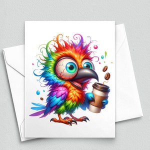 Peculiaridades da cafeína: Cartões de notas para pausa para café Rainbow Bird - Cartões de notas A2 238