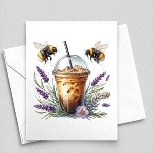 Buzz d'été : Carte de correspondance café glacé parmi la lavande - Cartes de correspondance vierges A2 307