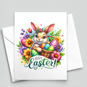 Pâques houblonnée - Adorable lapin et cartes de correspondance florales - Cartes de correspondance vierges A2 519