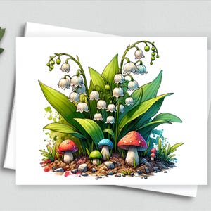 Fleurs de la forêt enchantée - Cartes de correspondance fantaisistes lys et champignons - Cartes de correspondance printemps - Cartes de correspondance vierges A2 528