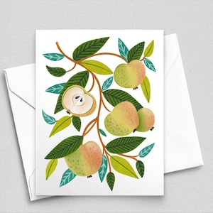 Carte de correspondance de branche de pomme illustrée à la main - Carte de voeux de fruit botanique pour les jardiniers, les gourmets et les amoureux de la nature - Intérieur vierge 561