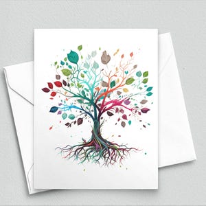 Tarjeta colorida del Árbol de la Vida: Tarjeta artística con vibrantes raíces y ramas para amantes de la naturaleza y motivación diaria - Tarjetas A2 573