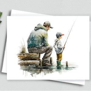 Padre e hijo: Tarjetas de notas de bonos de pesca - Tarjetas de notas en blanco A2 268