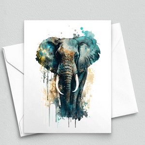 Majestic Wonder : Carte de correspondance éléphant sauvage en cascade aquarelle - Cartes de correspondance vierges A2 314