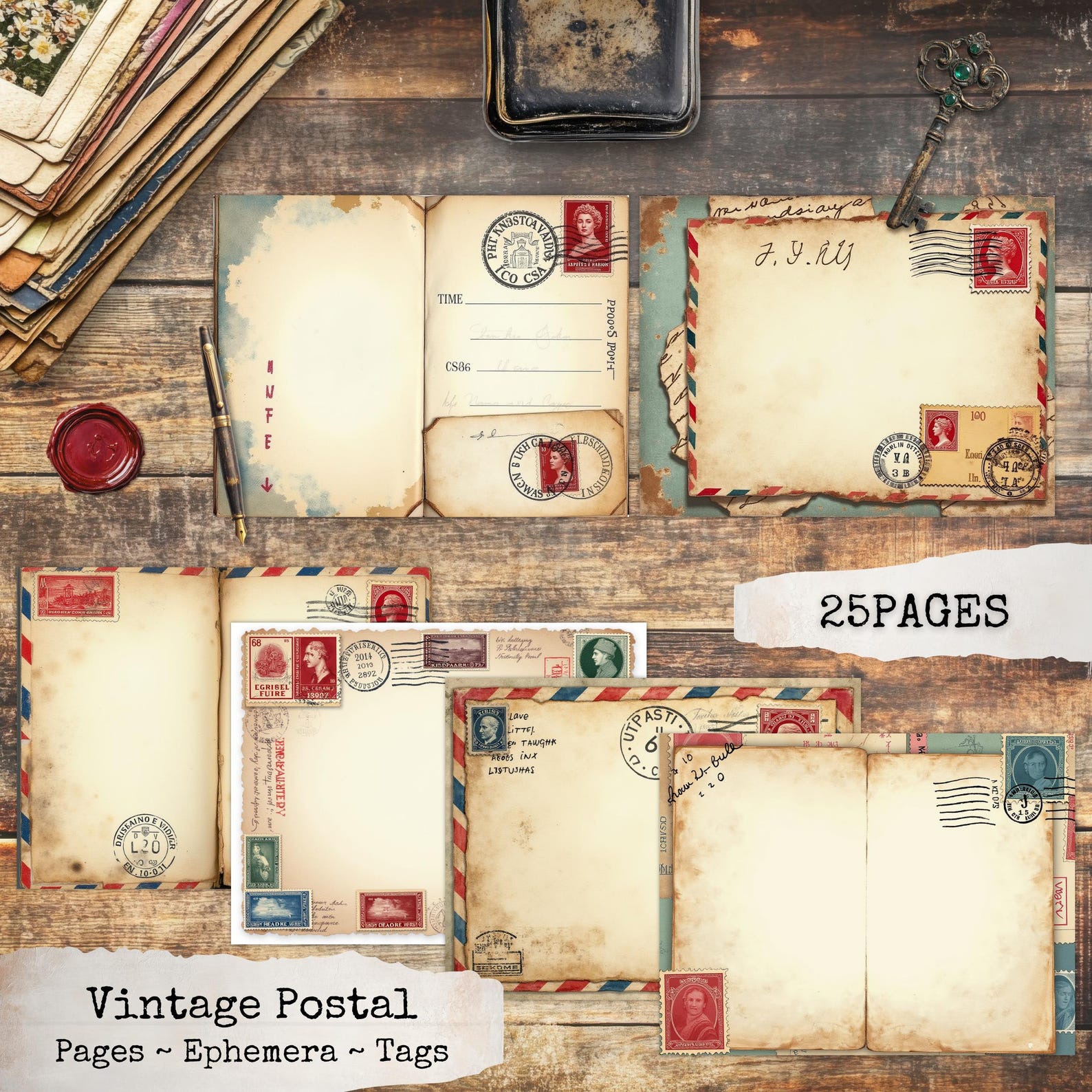 Vintage Postal Junk Journal Kit, Antique Mail Printable Ephemera ...