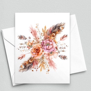 Boho Blossom Elegance - Carte de correspondance bohème rose poudré - Cartes de correspondance vierges A2 328