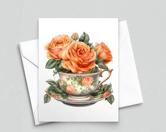 Vintage Elegance: Roses in a Teacup Note Card - A2 Note Cards 139