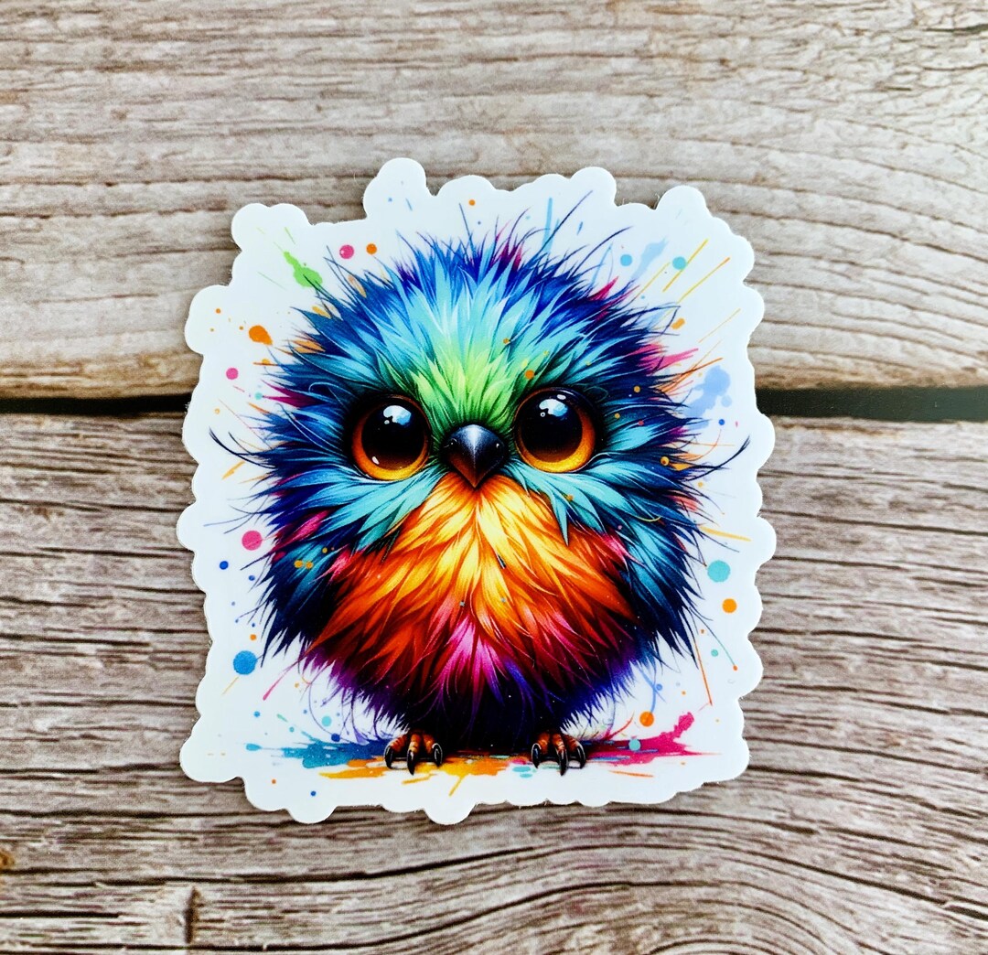 Colorful Cute Bird Sticker - Adorable Owl Art Decal - Vibrant Rainbow ...