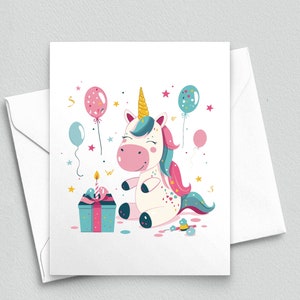 Souhaits d'anniversaire magiques - Carte d'anniversaire licorne enchantée - Cartes de correspondance vierges A2 356