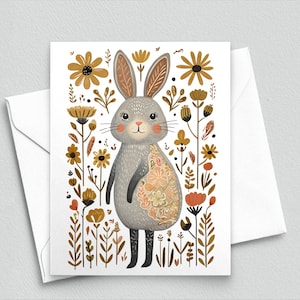 Adorable carte de correspondance florale avec lapin - Papeterie fantaisiste de lapin des bois pour toutes les occasions - Cartes de correspondance vierges A2 495