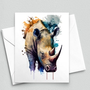 Gentle Giants : rhinocéros blanc sauvage dans un aquarelle spectaculaire - Cartes de correspondance vierges A2 316